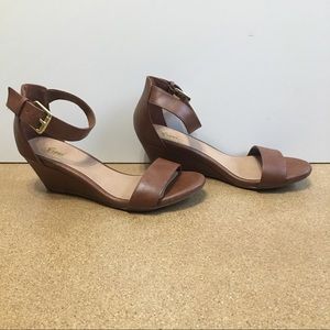 Tan Wedge Ankle Strap Sandals Wide Size